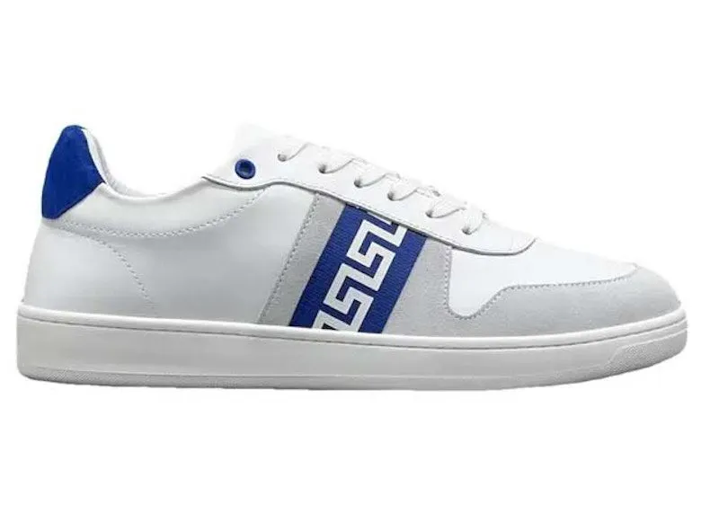 Versace Leather Low Top Sneaker White Grey Blue | 1011938 1A08931 2W870
