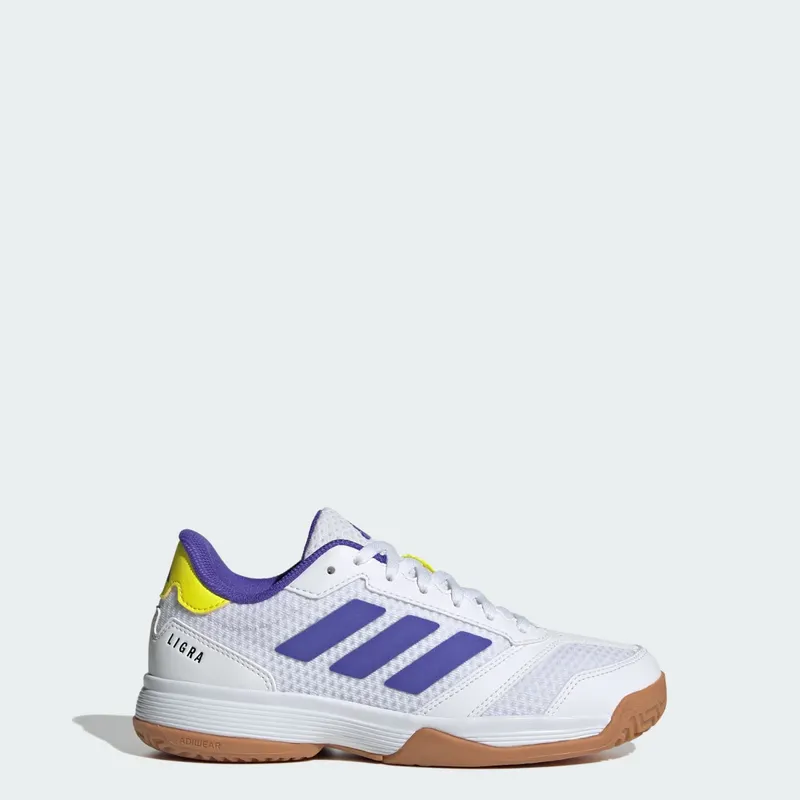 Adidas Ligra 8 Indoor Kids Cloud White / Solar Purple / Solar Lemon “Cloud White/Solar Purple/Lemon” | KK2037