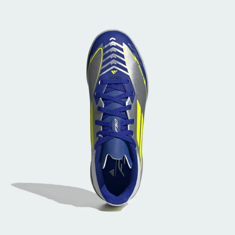 adidas F50 League TF Messi Player Pack 1 “Silver Metallic / Solar Yellow / Lucid Blue” | IH0925