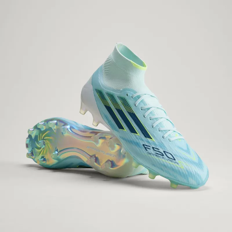 Adidas F50 Sparkfusion Elite Mid Cut FG/AG “Ice Cold Precision Pack” “Almost Blue / Dusky Petrol / Hi-Res Yellow” | JR6476