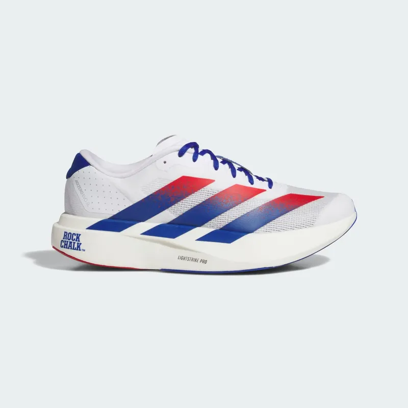 Adidas Adizero EVO SL “NCAA – Kansas Jayhawks” “Cloud White / Collegiate Royal / Team Power Red” | JQ2150