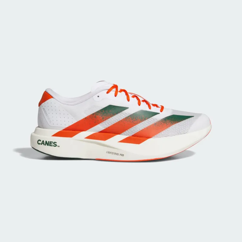 Adidas Adizero EVO SL “NCAA – Miami Hurricanes” “Cloud White / Dark Green / Collegiate Orange” | JQ2148