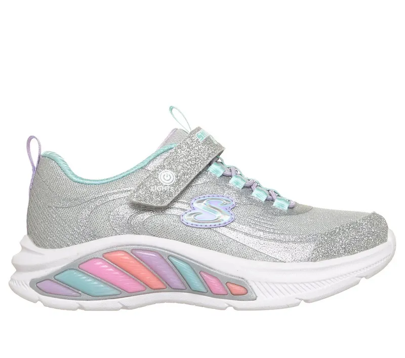 Skechers S-Lights: Rainbow Cruisers – Glitzy Glow Sneaker Zilver/Blauw | 303726C_SLBL