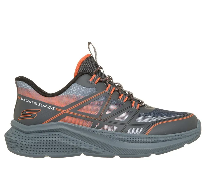 Skechers Slip-ins: Microspec Velocity – Grid-Shift Sneaker Houtskool/Oranje | 404220L_CCOR