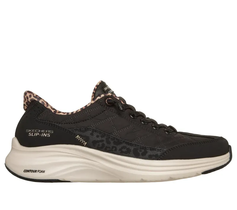 Skechers Slip-ins: Contour Foam – Cozy Fit Leopard Dream Sneaker Zwart | 150419_BLK