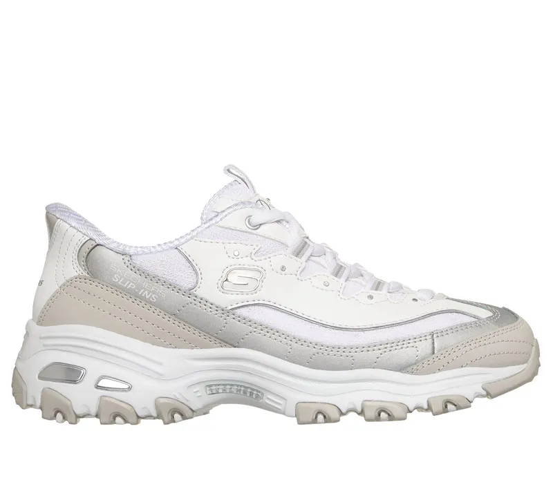 Skechers Slip-ins: D’Lites – Smooth Nostalgia Sneaker Wit/Zilver | 150537_WSL