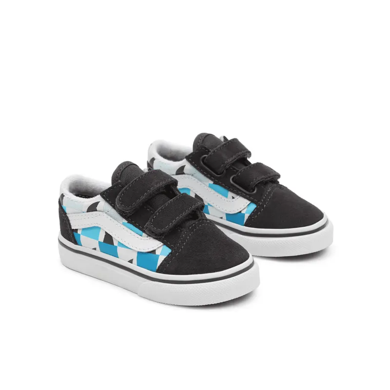 VANS Glow Checkerboard Sharks Old Skool Velcro Zwart (VN000D3YAC3)