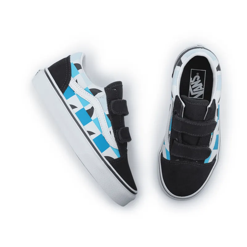 VANS Glow Checkerboard Sharks Old Skool Kinderschoenen Met Klittenband Zwart (VN0A4BUVAC3)