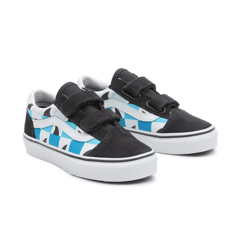 VANS Glow Checkerboard Sharks Old Skool Kinderschoenen Met Klittenband Zwart (VN0A4BUVAC3)