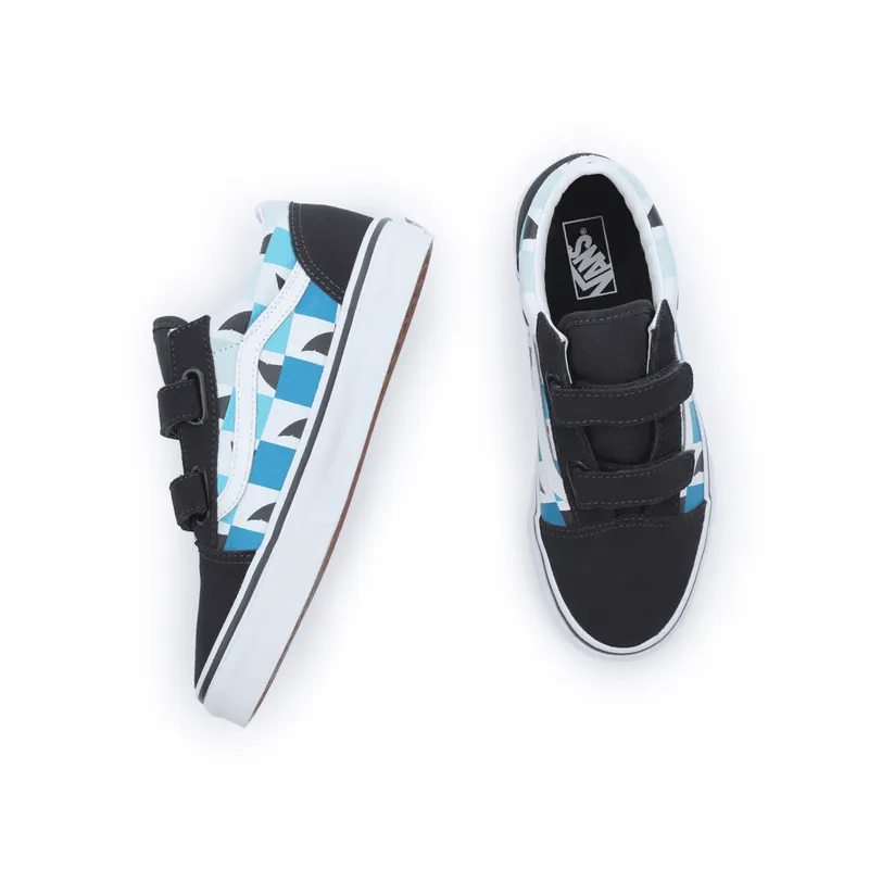 VANS Glow Checkerboard Sharks Old Skool Velcro Kinderschoenen Zwart (VN0A4UI1AC3)