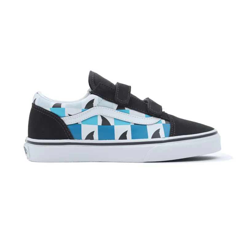 VANS Glow Checkerboard Sharks Old Skool Velcro Kinderschoenen Zwart (VN0A4UI1AC3)