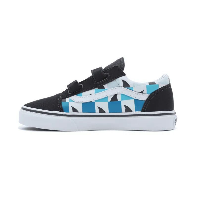 VANS Glow Checkerboard Sharks Old Skool Velcro Kinderschoenen Zwart (VN0A4UI1AC3)