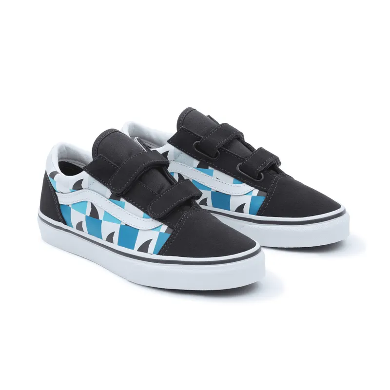 VANS Glow Checkerboard Sharks Old Skool Velcro Kinderschoenen Zwart (VN0A4UI1AC3)
