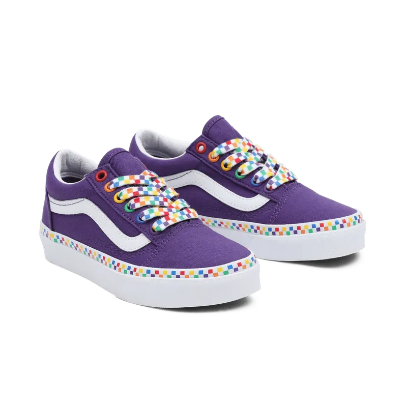 VANS Rainbow Checkerboard Old Skool Kinderschoenen Paars (VN0A7Q5FAC0)