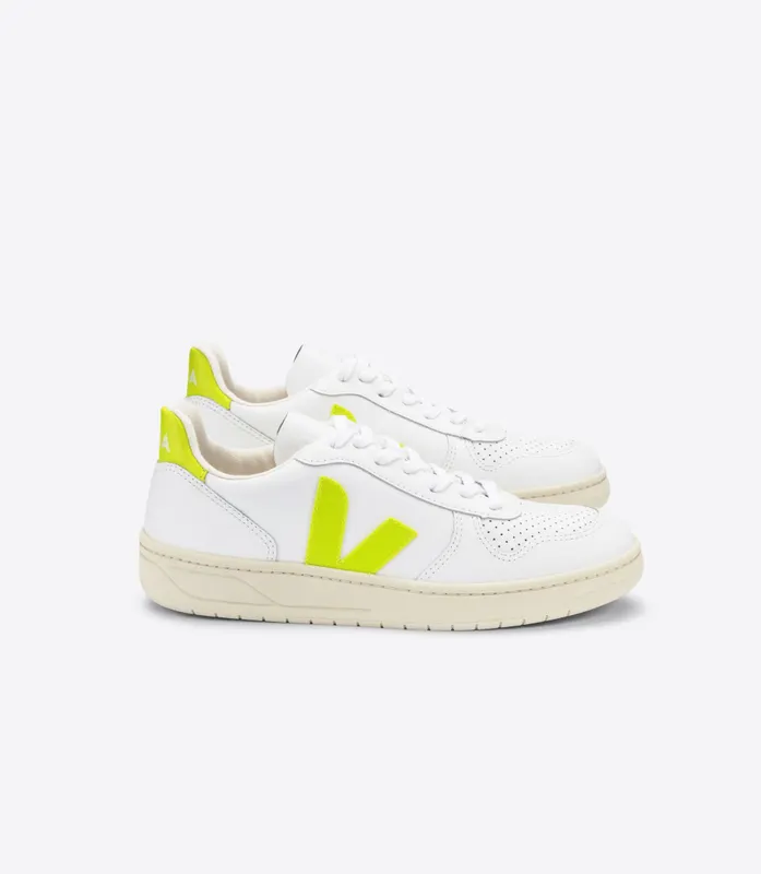 Veja V-10 LEATHER WHITE JAUNE FLUO (VX022086)