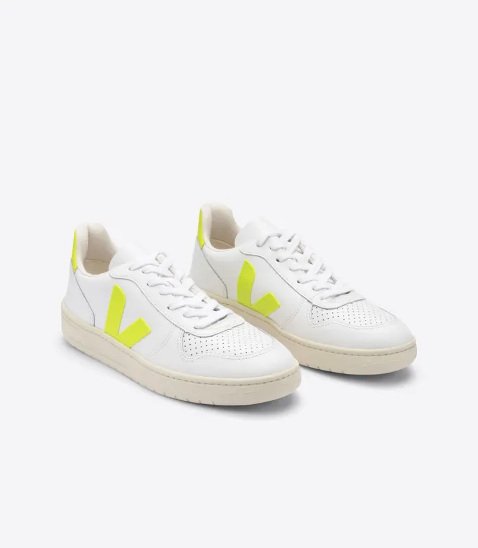 Veja V-10 LEATHER WHITE JAUNE FLUO (VX022086)