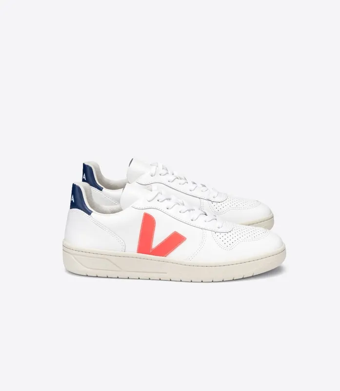 Veja V-10 LEATHER WHITE ORANGE FLUO COBALT (VX022136)