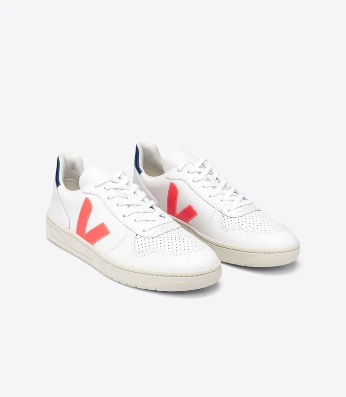 Veja V-10 LEATHER WHITE ORANGE FLUO COBALT (VX022136)