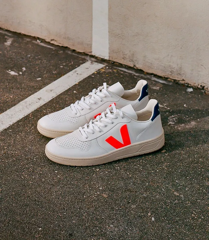 Veja V-10 LEATHER WHITE ORANGE FLUO COBALT (VX022136)