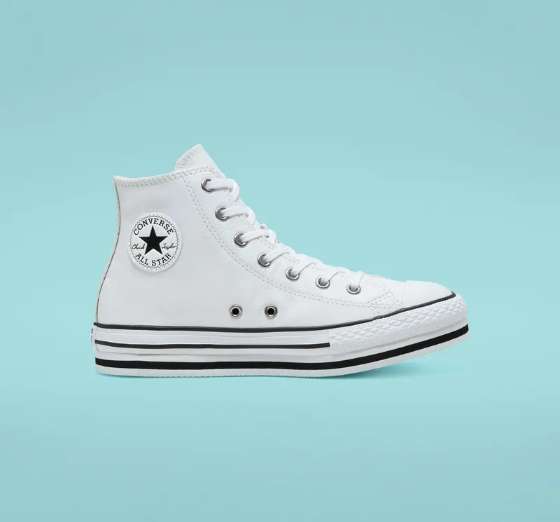 Converse Leather Chuck Taylor All Star Platform voor kids Wit/wit/zwart (666392C)