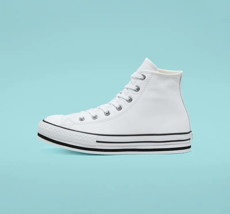 Converse Leather Chuck Taylor All Star Platform voor kids Wit/wit/zwart (666392C)