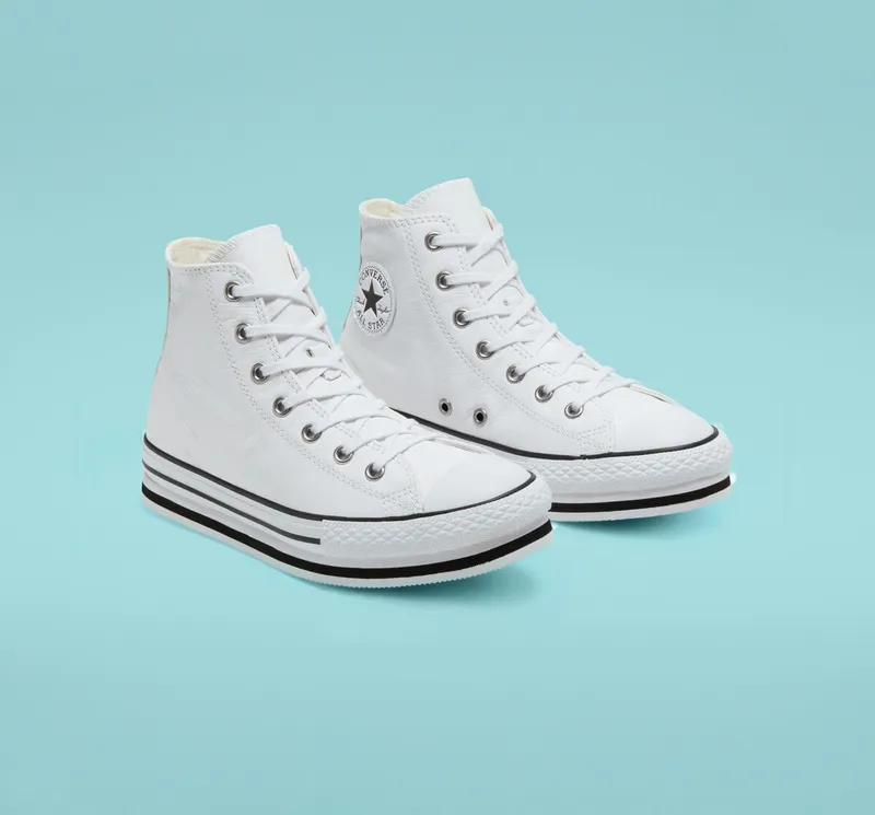 Converse Leather Chuck Taylor All Star Platform voor kids Wit/wit/zwart (666392C)