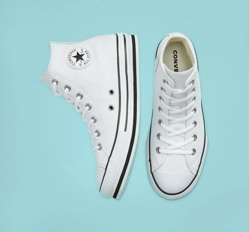 Converse Leather Chuck Taylor All Star Platform voor kids Wit/wit/zwart (666392C)