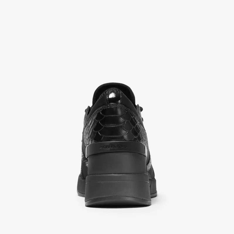 Michael Kors MK Liv Scuba and Lizard Embossed Leather Trainer – Black (43F0LVFS1D-0001)