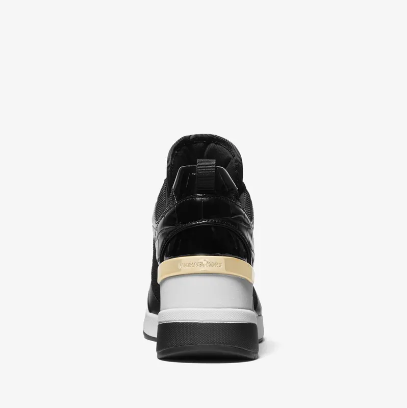 Michael Kors MK Georgie Nylon and Crocodile Embossed Leather Trainer – Black (43F1GEFS5D-0001)