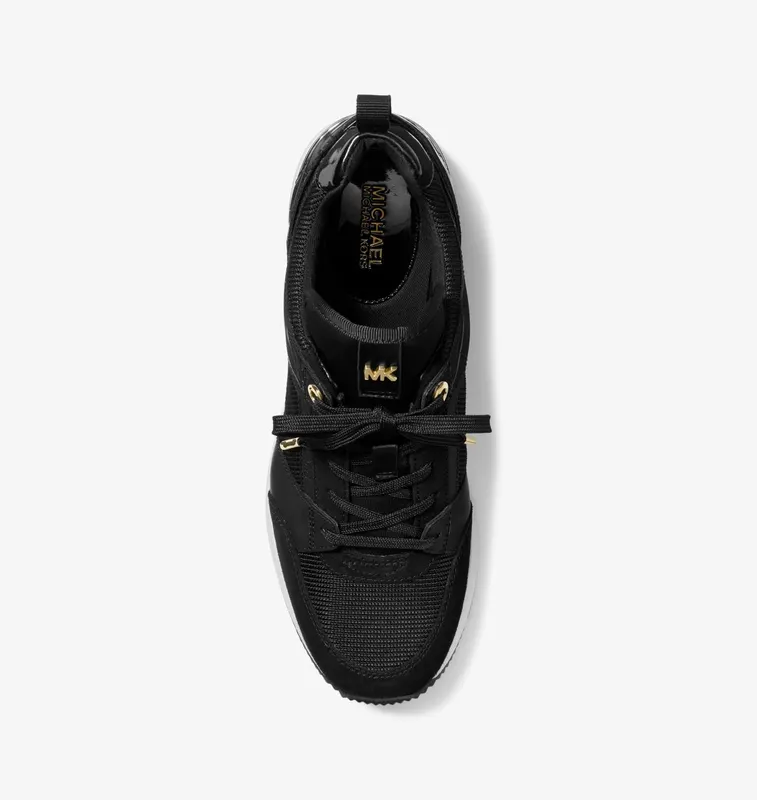 Michael Kors MK Georgie Nylon and Crocodile Embossed Leather Trainer – Black (43F1GEFS5D-0001)