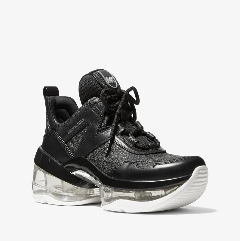 Michael Kors MK Olympia Extreme Logo and Leather Trainer – Black (43F1OLFS7B-0001)