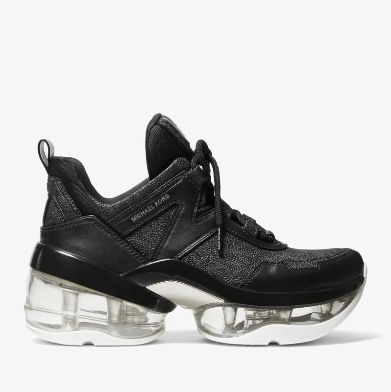 Michael Kors MK Olympia Extreme Logo and Leather Trainer – Black (43F1OLFS7B-0001)
