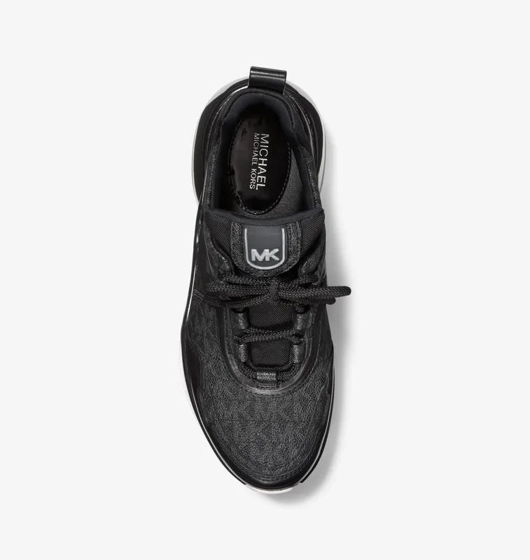 Michael Kors MK Olympia Extreme Logo and Leather Trainer – Black (43F1OLFS7B-0001)