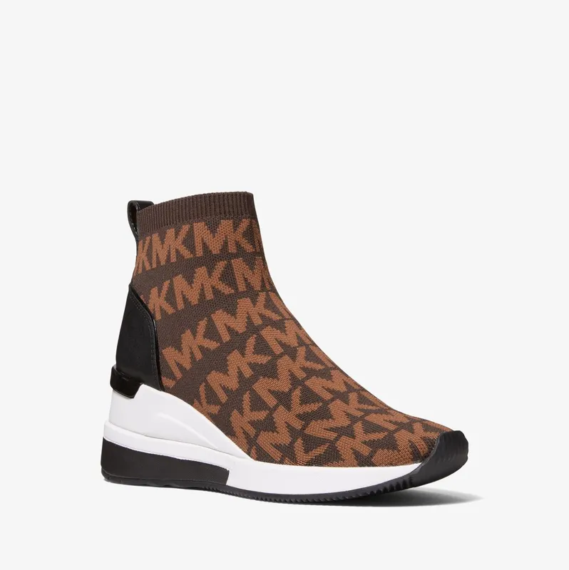 Michael Kors MK Skyler Logo Stretch Knit Sock Sneaker – Chocolate Combo (43F1SKFE1D-0202)