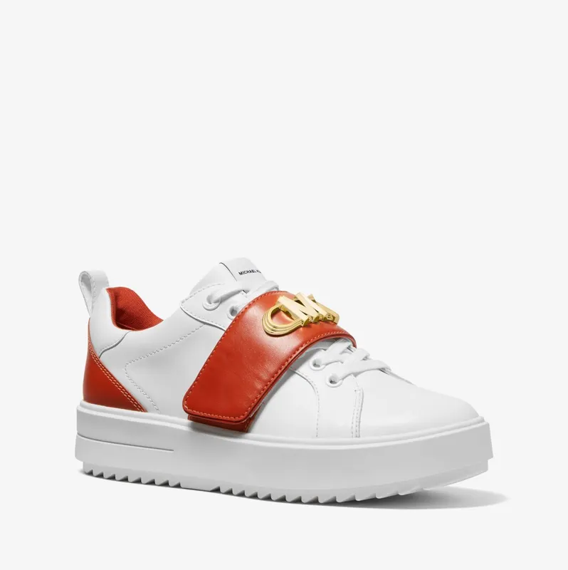 Michael Kors MK Emmett Two-Tone Logo Embellished Leather Sneaker – Deep Orange (43F2EMFS1L-8177)