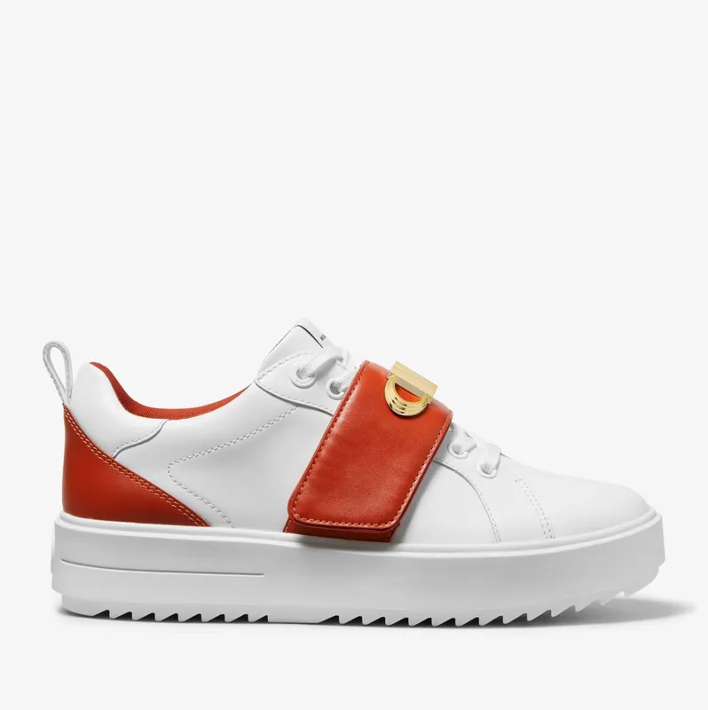 Michael Kors MK Emmett Two-Tone Logo Embellished Leather Sneaker – Deep Orange (43F2EMFS1L-8177)