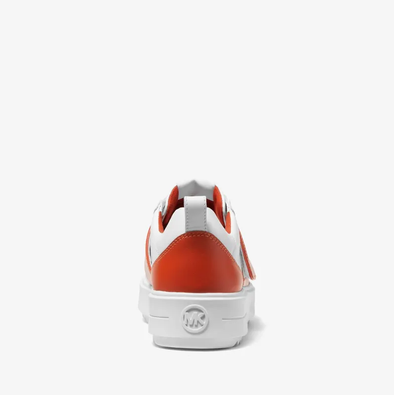 Michael Kors MK Emmett Two-Tone Logo Embellished Leather Sneaker – Deep Orange (43F2EMFS1L-8177)