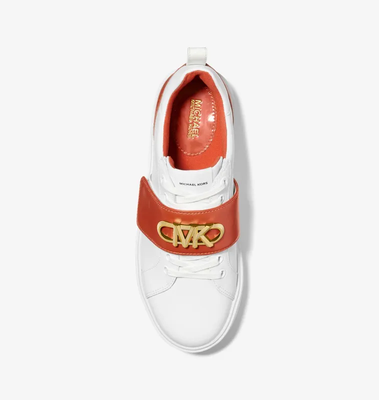 Michael Kors MK Emmett Two-Tone Logo Embellished Leather Sneaker – Deep Orange (43F2EMFS1L-8177)