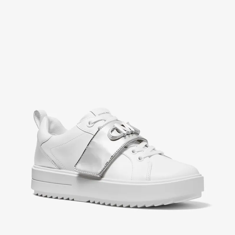 Michael Kors MK Emmett Two-Tone Logo Embellished Leather Sneaker – Optic White (43F2EMFS2L-1999)