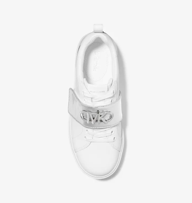 Michael Kors MK Emmett Two-Tone Logo Embellished Leather Sneaker – Optic White (43F2EMFS2L-1999)