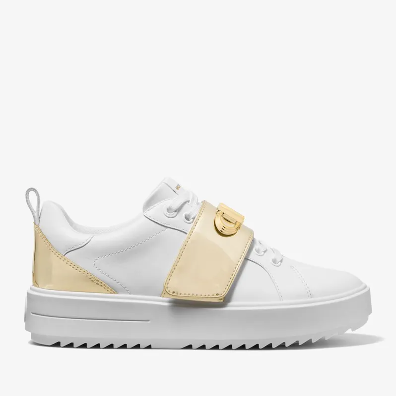 Michael Kors MK Emmett Two-Tone Logo Embellished Leather Sneaker – Optic White (43F2EMFS3L-1999)