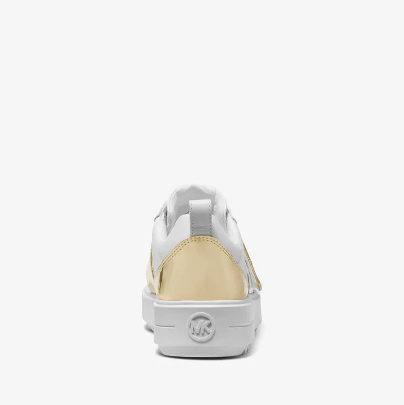 Michael Kors MK Emmett Two-Tone Logo Embellished Leather Sneaker – Optic White (43F2EMFS3L-1999)