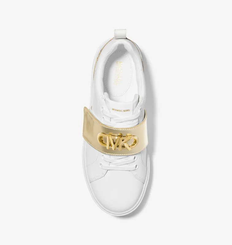 Michael Kors MK Emmett Two-Tone Logo Embellished Leather Sneaker – Optic White (43F2EMFS3L-1999)