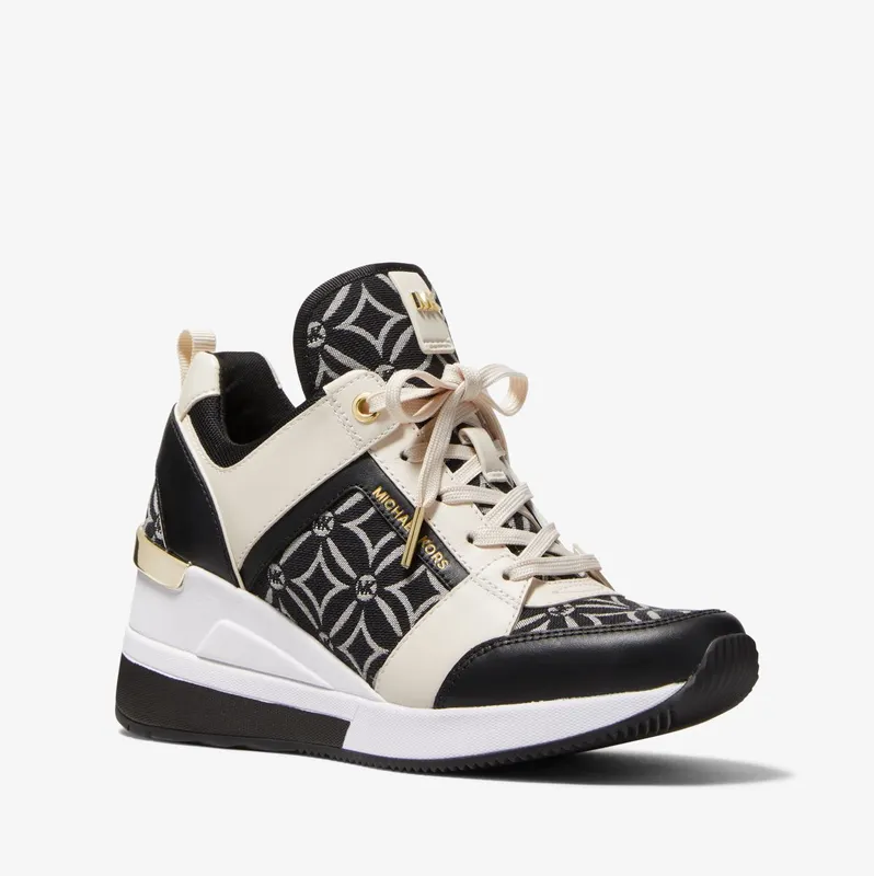 Michael Kors MK Georgie Logo Jacquard and Logo Trainer – Black/light Cream (43F2GEFS1Y-8071)