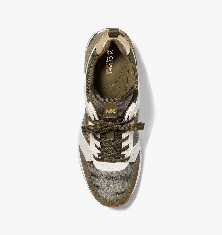 Michael Kors MK Georgie Animal Print Logo and Leather Trainer – Olive (43F2GEFS3B-0310)