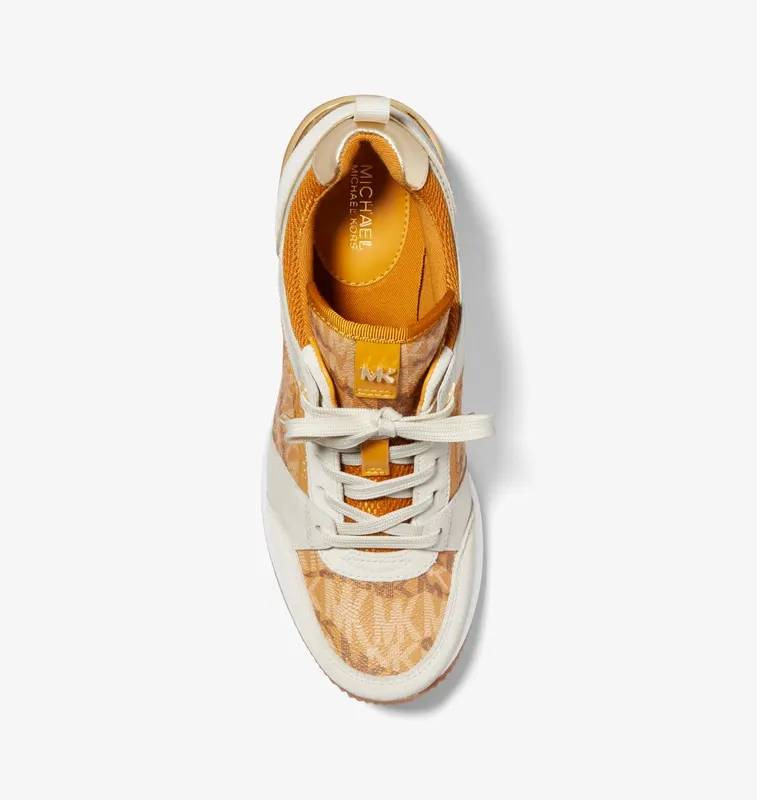 Michael Kors MK Georgie Animal Print Logo and Leather Trainer – Marigold (43F2GEFS3B-0771)