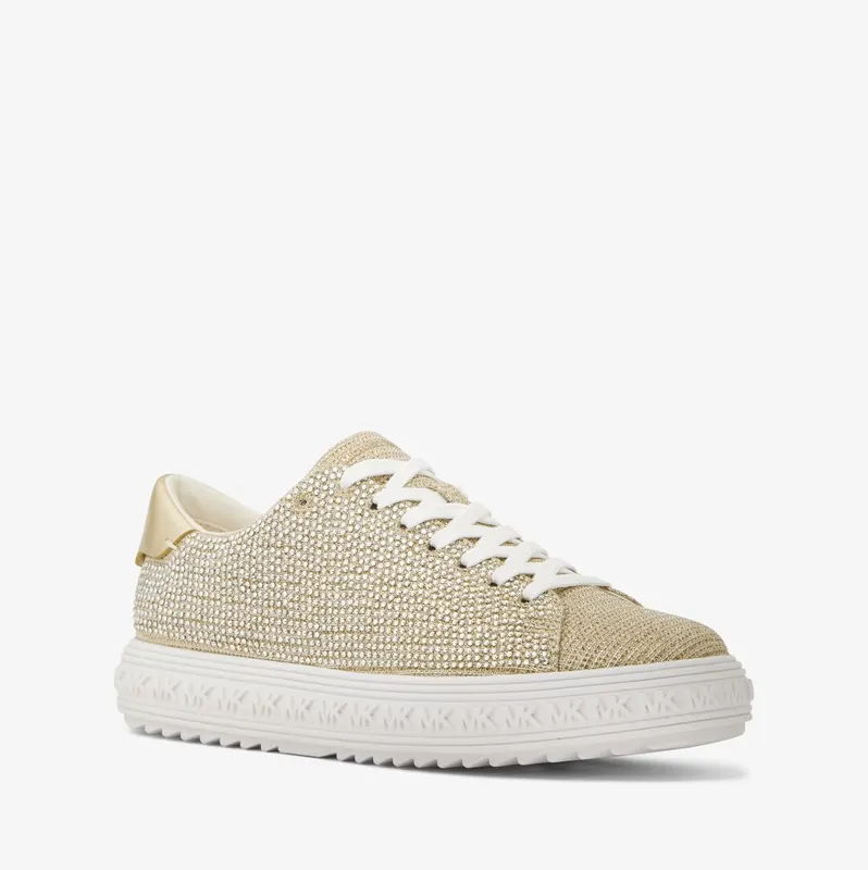 Michael Kors MK Grove Embellished Glitter Chain-Mesh Sneaker – Pale Gold (43F2GVFS1D-0705)