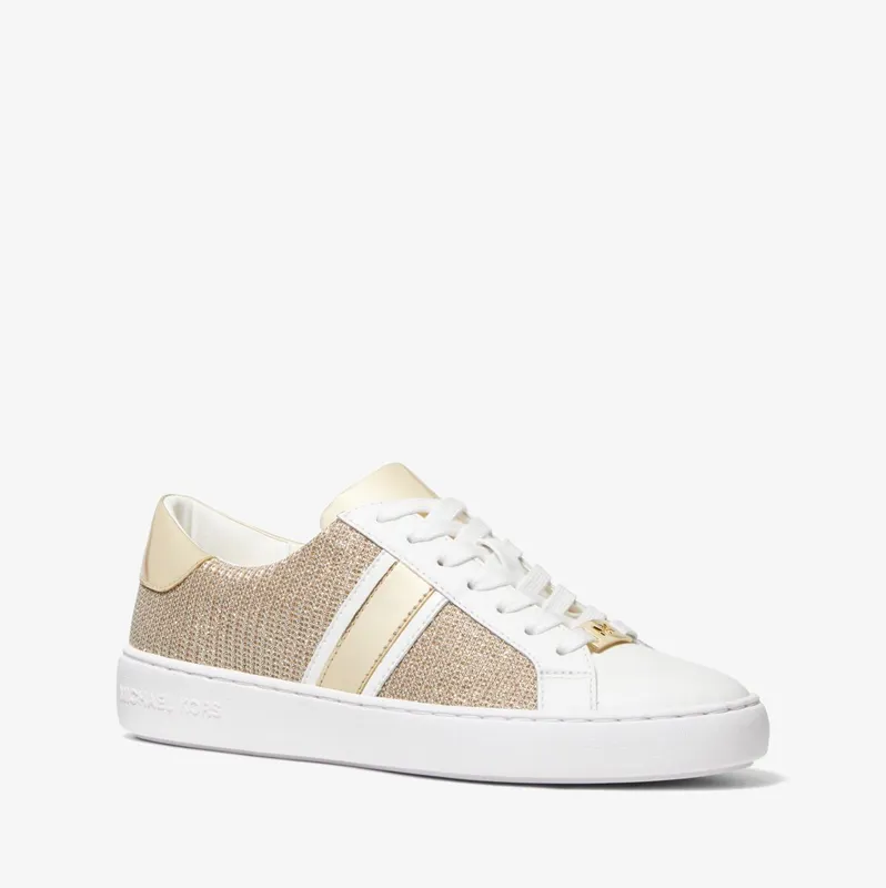 Michael Kors MK Irving Glitter Chain Mesh and Leather Stripe Sneaker – Pale Gold (43R2IRFS2D-0705)