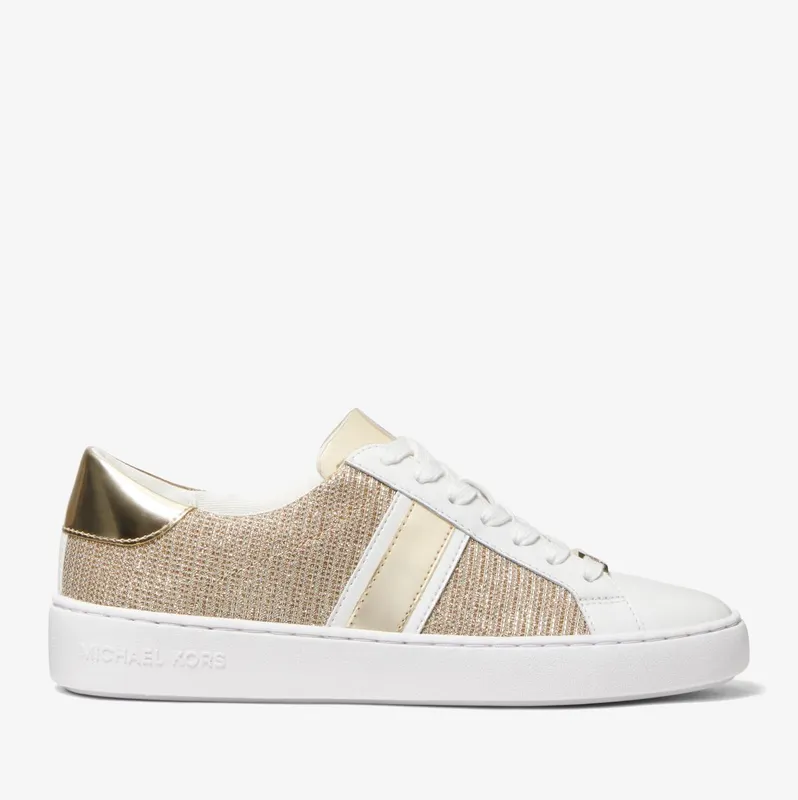 Michael Kors MK Irving Glitter Chain Mesh and Leather Stripe Sneaker – Pale Gold (43R2IRFS2D-0705)