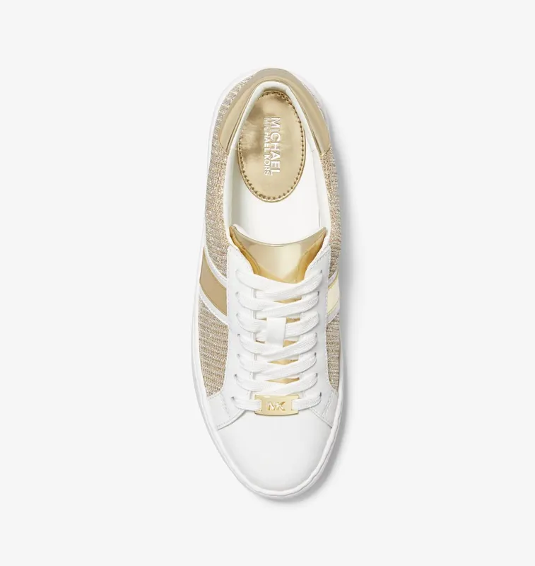 Michael Kors MK Irving Glitter Chain Mesh and Leather Stripe Sneaker – Pale Gold (43R2IRFS2D-0705)